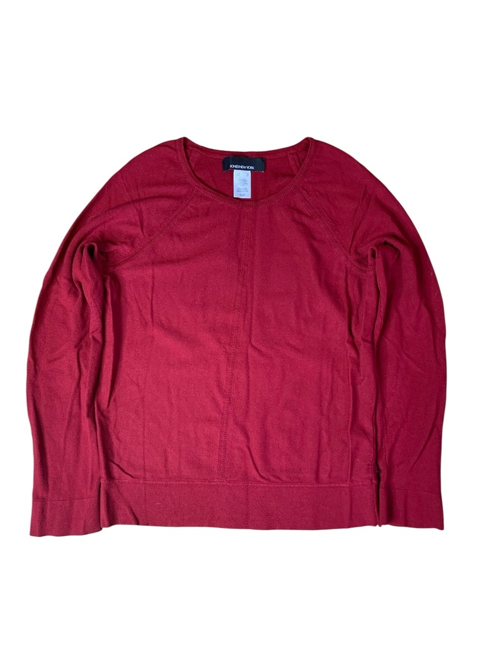 Jones New York Red Crewneck Fine Knit Sweater Small Rayon Nylon Blend